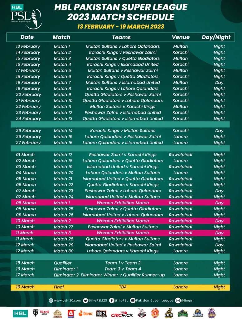 PSL 2024 schedule picture